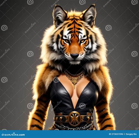 Portrait Of Lady Tiger Wearing Clothes Generative Ai Stock