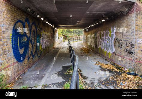 suburban pedestrian underpass, creepy, graffiti,grungy Stock Photo - Alamy