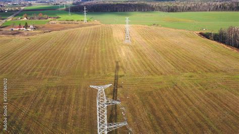 Tower Of Power Lines In The Forest Electric Tower Line In Landscape