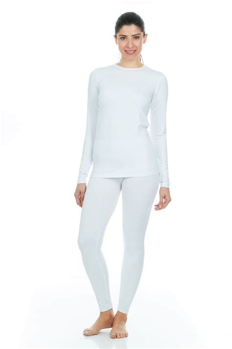 Thermajane Women S Ultra Soft Thermal Underwear Long Johns Set With Fleece Lined X Small White