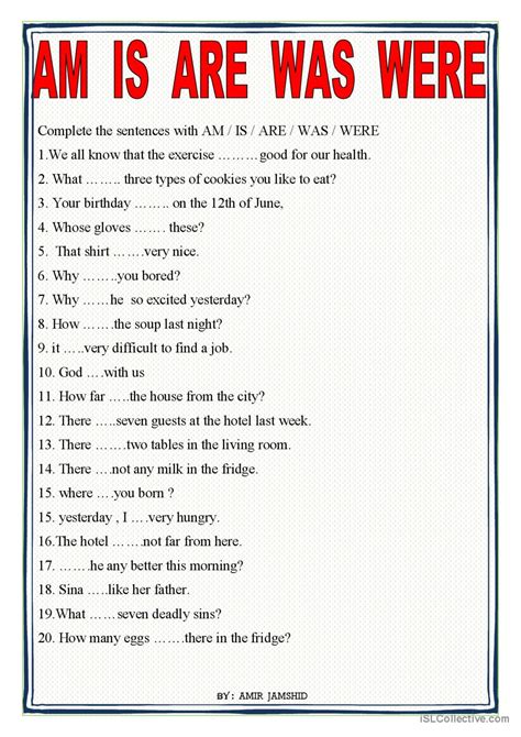 Am Is Are Was Were English Esl Worksheets Pdf And Doc