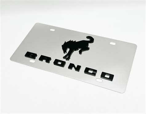 Premium Chrome Metal License Plate W D Bucking Ford Bronco Script