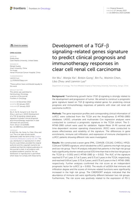 Pdf Development Of A Tgf β Signaling Related Genes Signature To