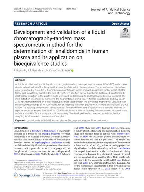 Pdf Development And Validation Of A Liquid Chromatography Tandem Mass Spectrometric Method For