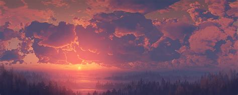 Download 1200x480 Pink Cloudy Sunset Sky Wallpaper