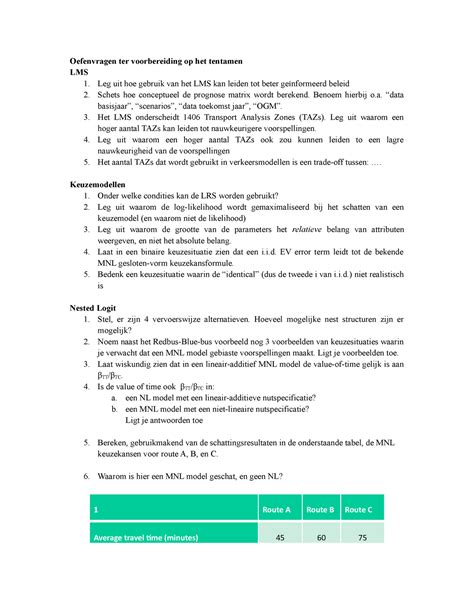 Oefenvragen Deel Keuzemodellen Oefenvragen Ter Voorbereiding Op Het