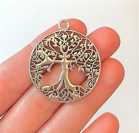 Large Tree Of Life Pendant Charms Antique Silver Tone Double Etsy