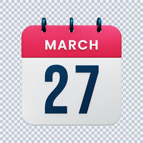 Premium Psd March Realistic Calendar Icon 3d Illustration Date March 27