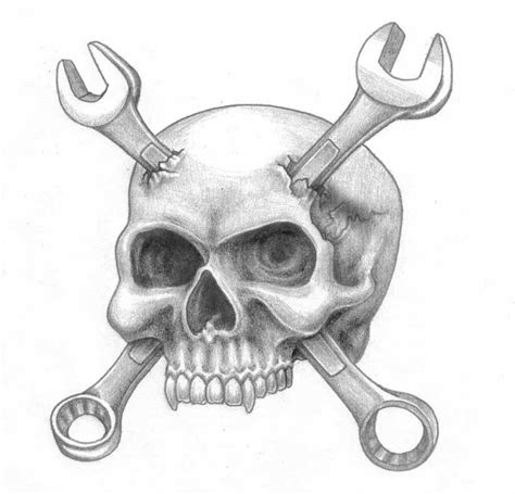 Skull With Wrenches Tattoo Design