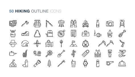 Hiking Outline Icon Set Vector Art At Vecteezy