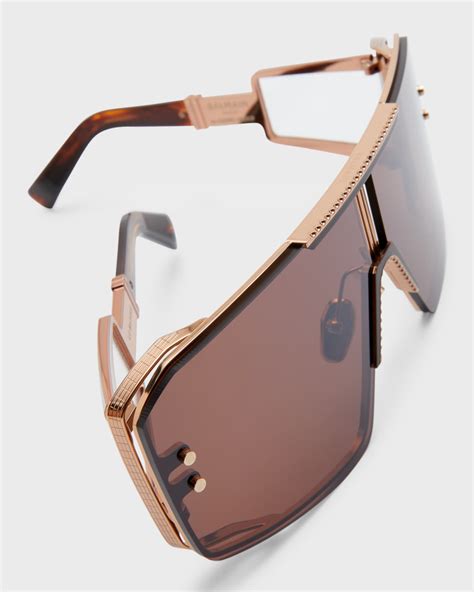 Balmain Le Masque Brown Titanium And Acetate Shield Sunglasses Neiman Marcus