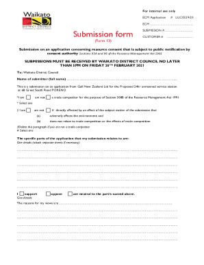 Fillable Online Submission On An Application For Resource Consent