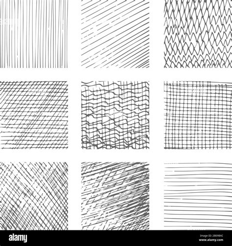 Hatching textures, cross lines canvas patterns on white background ...