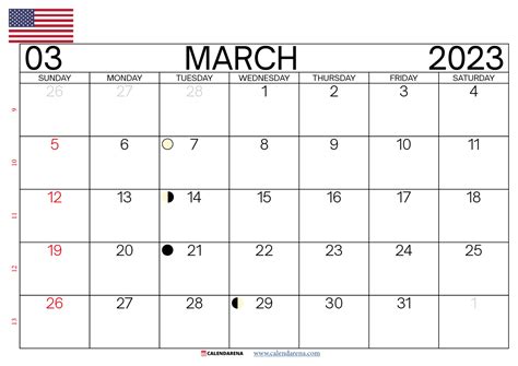 March 2023 Calendar Printable Free USA