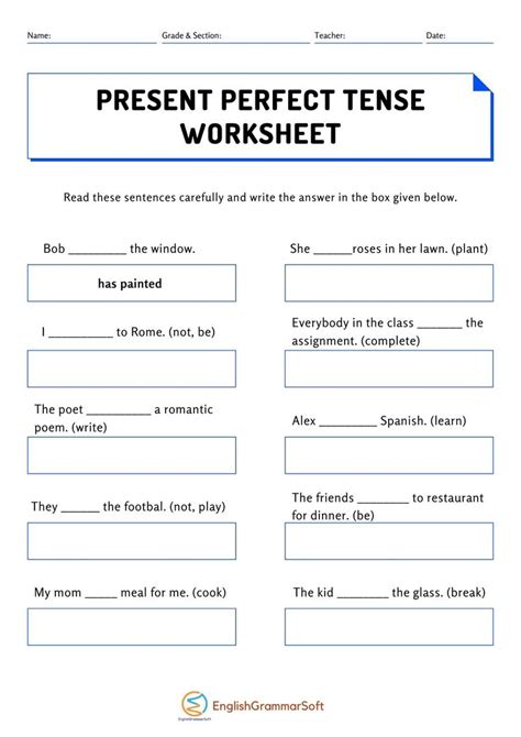 Perfect Tense Worksheet For Class