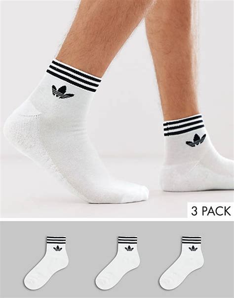 Adidas Originals Adicolor Trefoil 3 Pack Ankle Socks White Asos