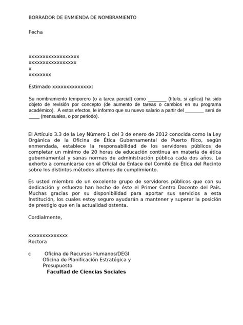 Carta Nombramiento Modelo Salario Fecha Y Por Añadir Tareas Pdf