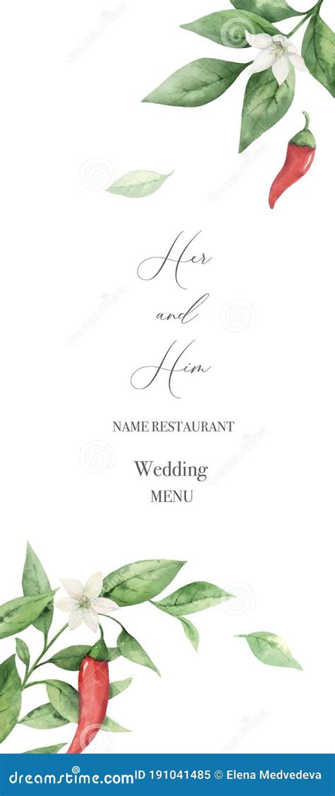 Watercolor Vector Hand Painted Red Hot Chili Pepper Wedding Suite Stock Image Image Of Invite