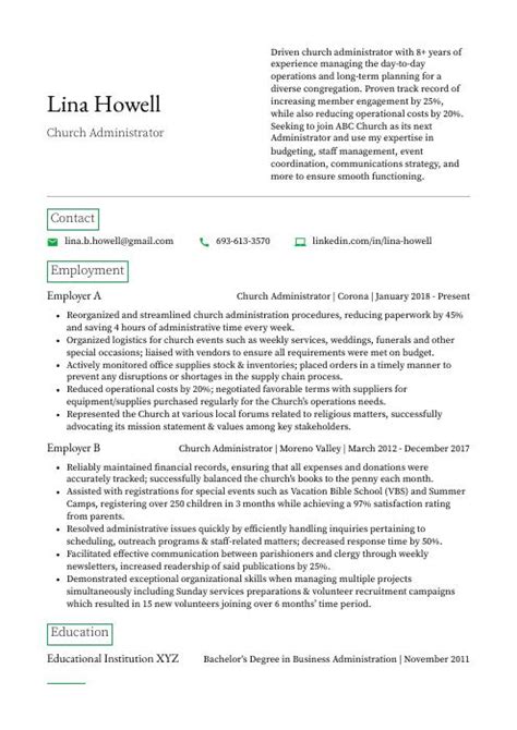 Church Administrator Resume Cv Example And Writing Guide