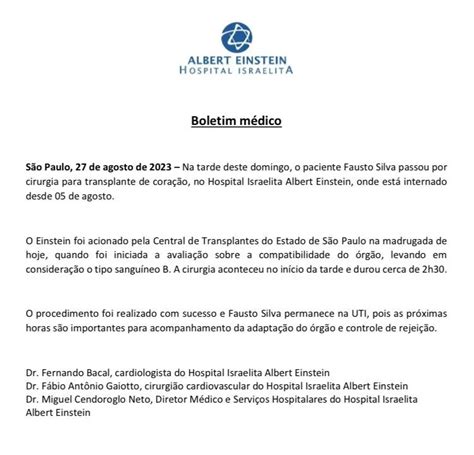 Faust O Passa Por Transplante De Cora O Neste Domingo Hospital