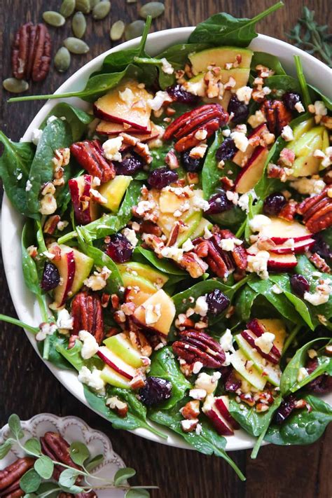 Apple Spinach Salad With Cranberries Pecans And Goat Cheese