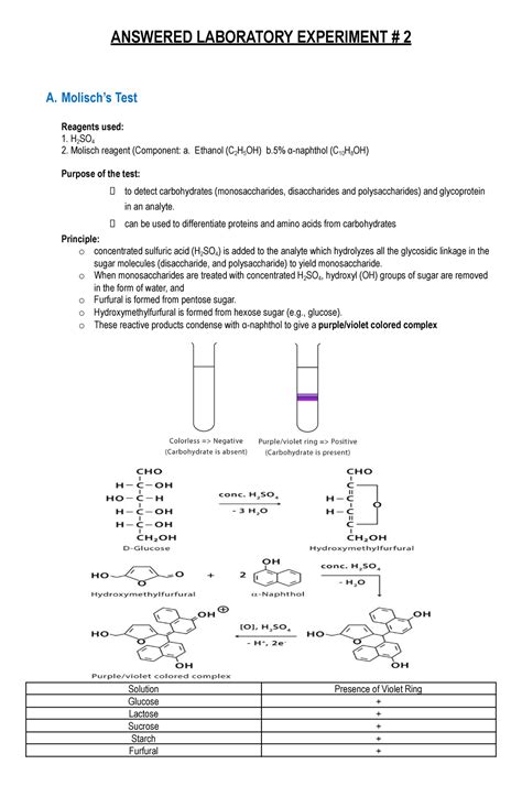 Biochem Lab Common Reaction Of Carbohydrates Answered Laboratory