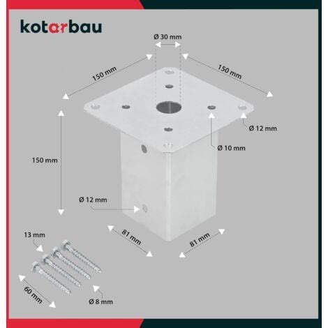 KOTARBAU Support Poteau a Visser 80 x 80 mm Carré Manchon de Sol