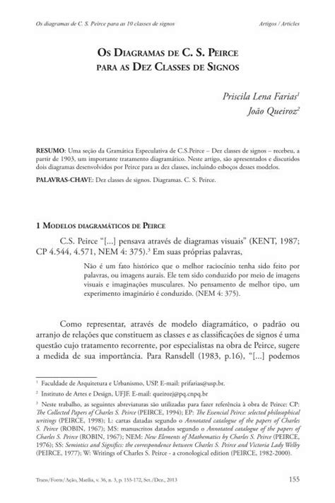 Pdf Os Diagramas De C S Peirce Para As Classes De Signos