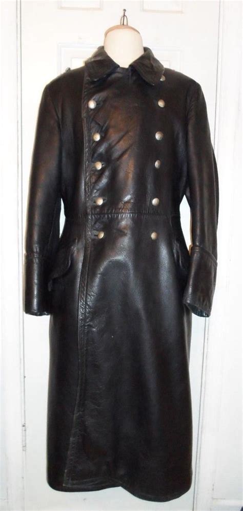 Ww2 German Wehrmacht Leather Coat Officers Greatcoat Sz 38 Medium