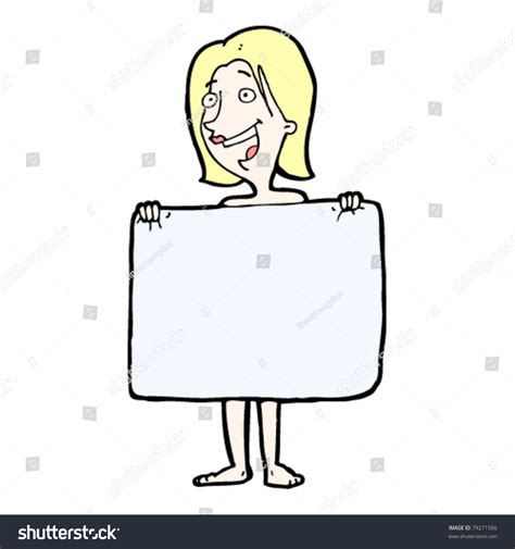 Cartoon Naked Blond Woman Hiding Behind Vetor Stock Livre De Direitos