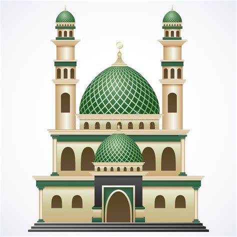 Islamic Mosque Building With Green Dome In The Garden Stock Vector