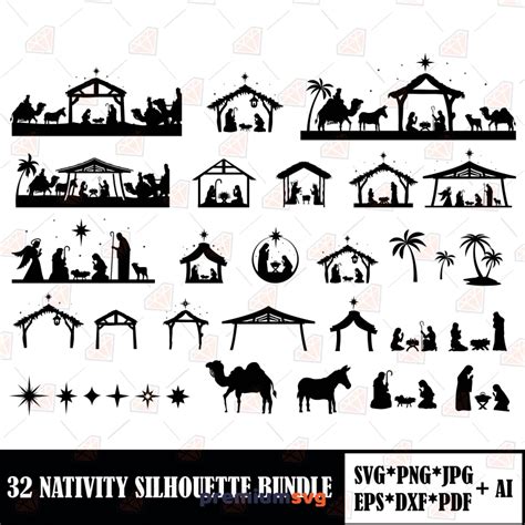 Nativity Scene SVG Bundle, 32 Nativity Silhouette SVG Instant Download ...