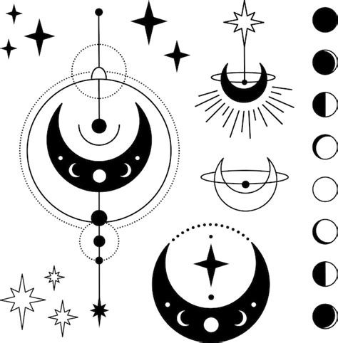 Böhmischer halbmond mit sternen strahlen astrologie illustration