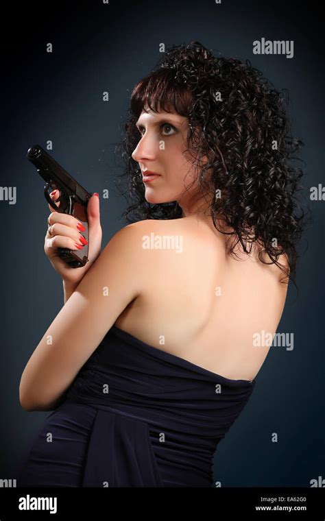 Brunette Black Dress Stock Photo Alamy