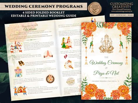 Indian Wedding Program And Hindu Wedding Program Hindu Wedding Etsy