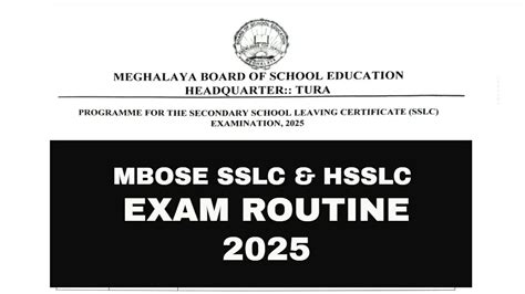 MBOSE Class 10th 12th Routine 2025 Meghalaya SSLC HSSLC Time Table