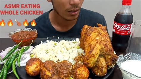 Asmr Eating Spicy Whole Chicken Curry Egg Curry Basmati Rice Green Chilli With Kheer Mukbang