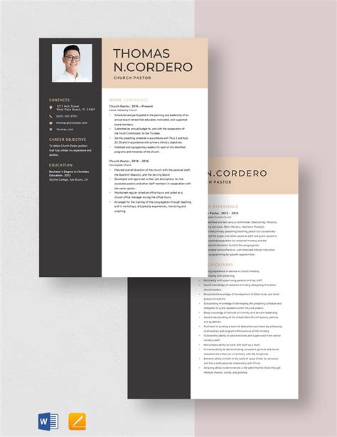 Church Pastor Resume In Word Pages Download