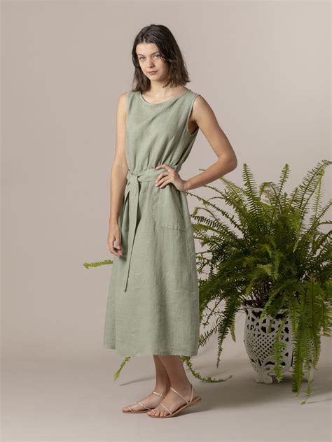 Comprar Vestido Lino Largo Botones Espalda Verde 4x4 Woman Moda Mujer