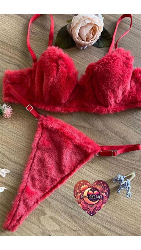Faux Fur Lingerie Set In 3 Colors Elegant And Alluring Design Red Pink Black Etsy