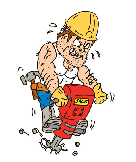 Construction Worker Jackhammer Drilling Cartoon Drilling Trade Isolated