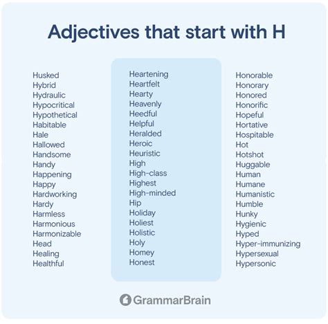 Big List Of Adjectives That Start With H Positive Negative