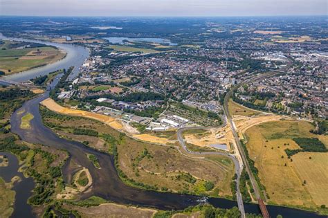 Wesel von oben Fluss Delta und Mündungsbereich der Lippe in Wesel im