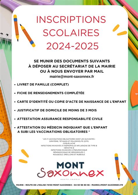 Inscriptions rentrée scolaire 2024 Mairie Mont Saxonnex