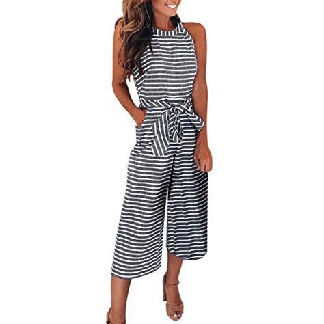 Salucia Jumpsuit Damen Lang Sommer Elegant Gestreift Rundhals