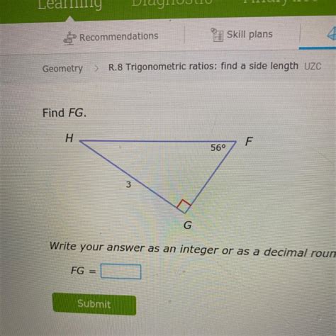 Ixl R 8 Trigonometric Ratios Find A Side Length Help Please Find FG