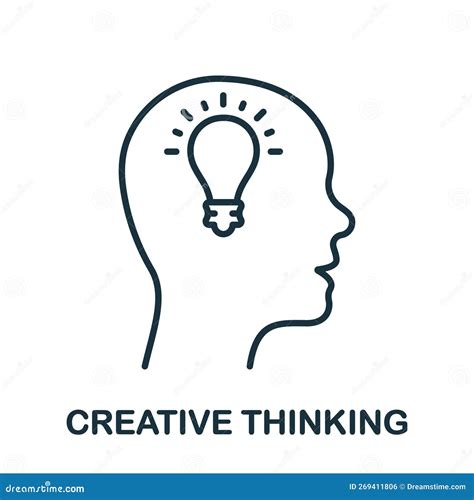 Creative Thinking Line Icon Lightbulb In Human Head Linear Pictogram