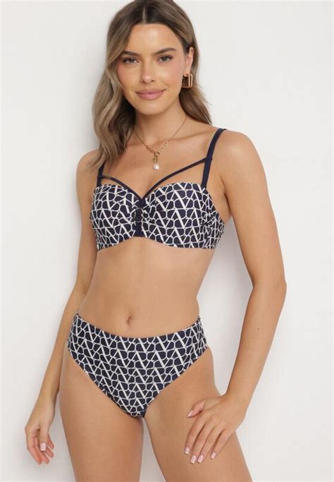Granatowe Bikini Biustonosz Z Ozdobnymi Paskami I Majtki Figi Linadora Born2be