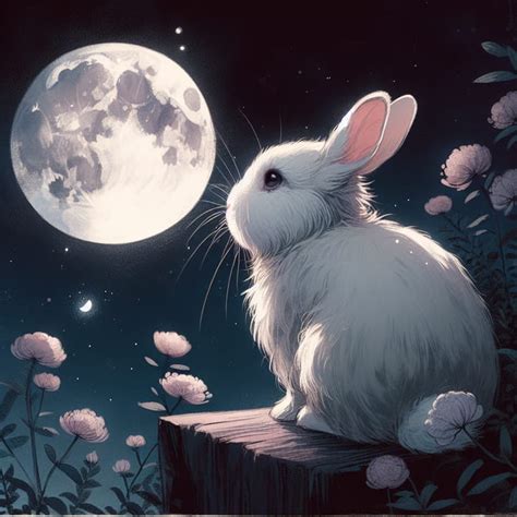 Rabbit Gazing at the Moon: Enchanting Nighttime Scene | AI Art ...