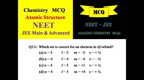 Mcq On Atomic Structure │q111│chemistry│class 11│neet Jee Main And Advanced Youtube